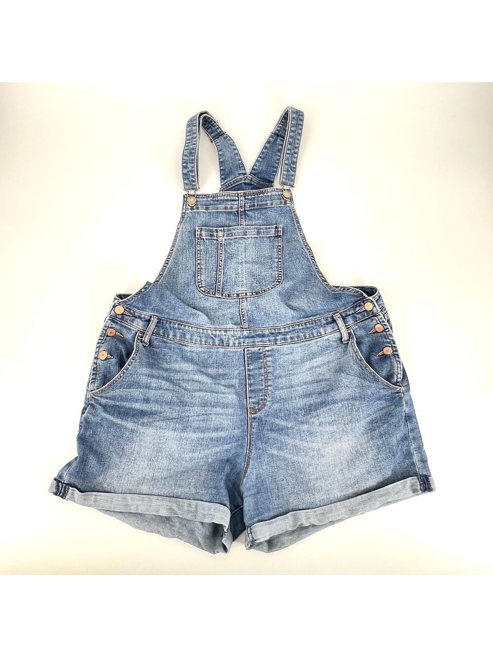Old Navy Womens Denim Overall Shorts Shortalls Stretch Cotton Cuffed Size XL